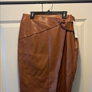 Elegant Brown Faux Leather Skirt
